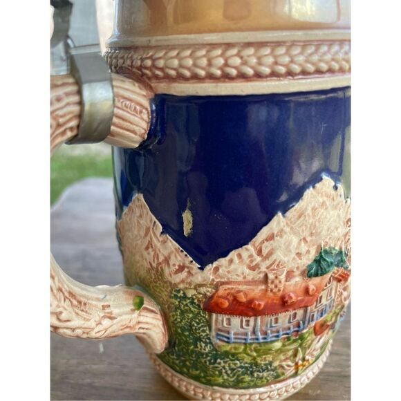 Vintage German Beer Stein Handmade Handpainted Pewter Lid Ramstein Pfalz Town - Picture 3 of 15